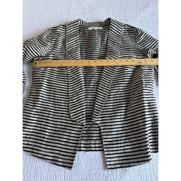 Ann Taylor Loft Striped Open Front Linen Jacket SZ 2 Career Office Collar - Picture 7 of 11